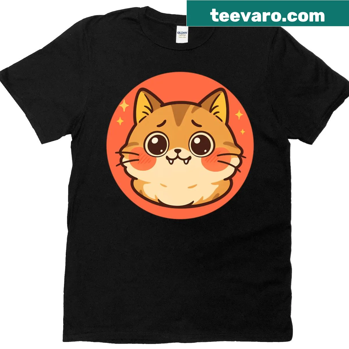 Funny face art of a chubby cat on T-shirt — on a men's t-shirt