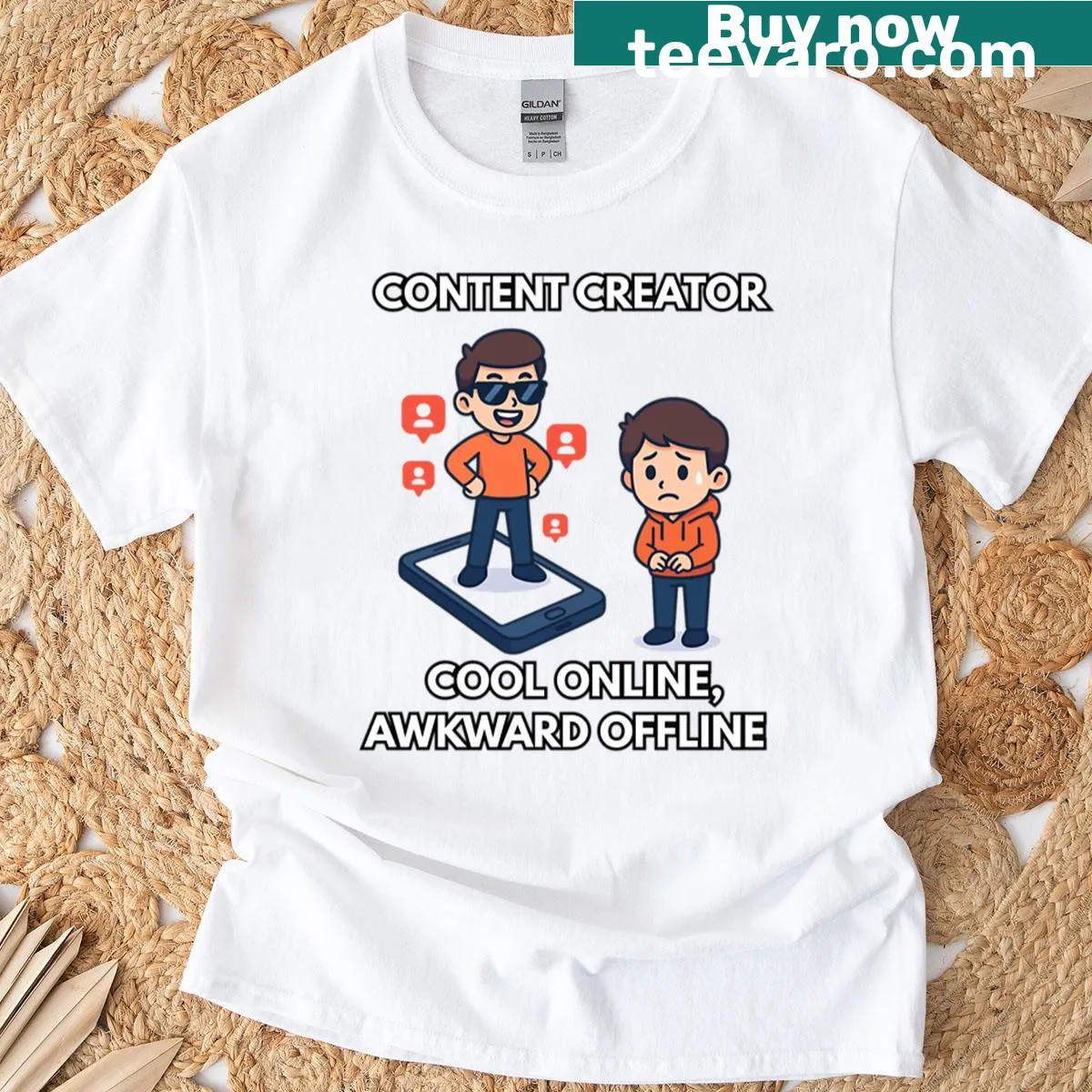 Oversized T-shirt celebrating content creation — on a men's t-shirt