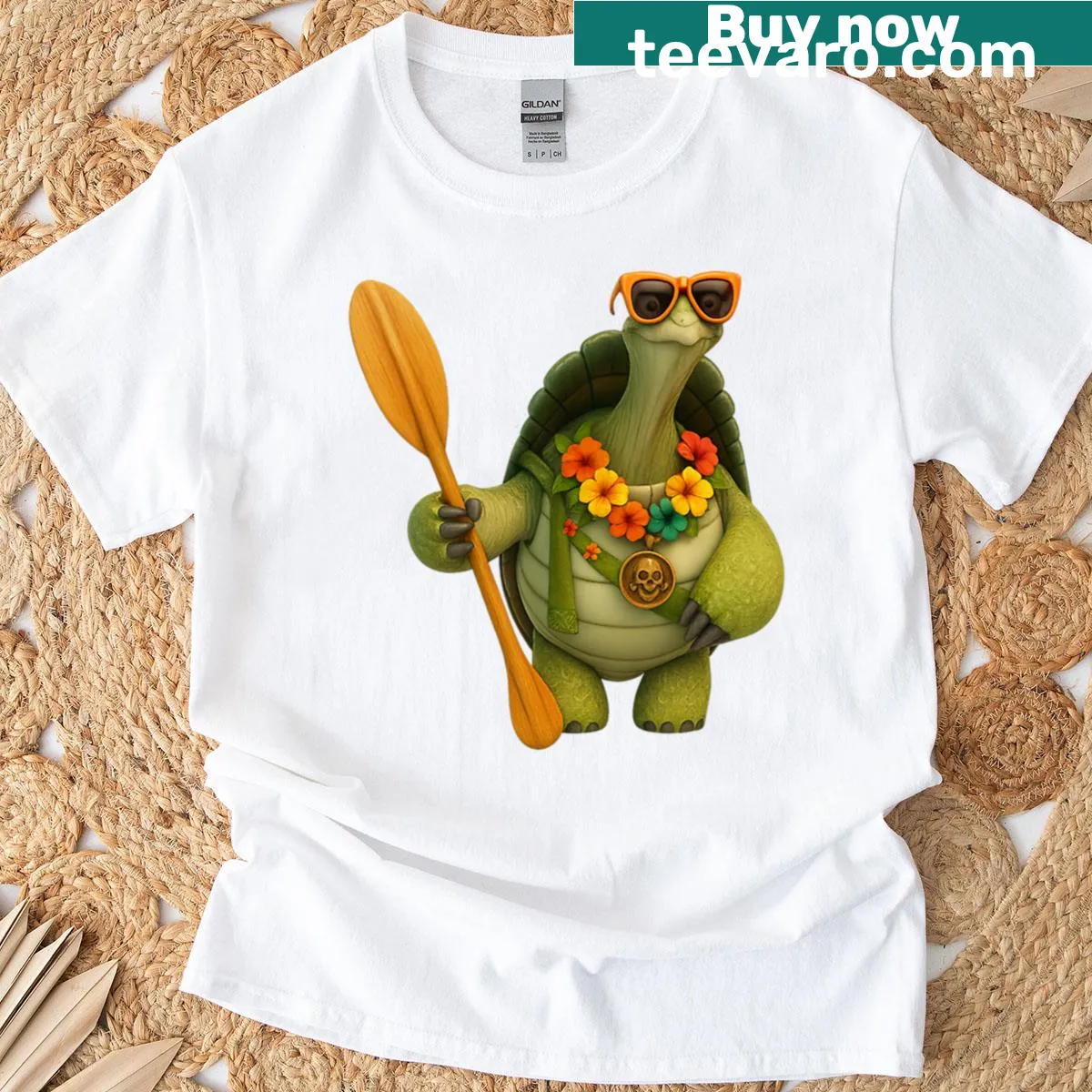 Oversized T-shirt with a 3D Hawaiian-style turtle illustration. — on a men's t-shirt