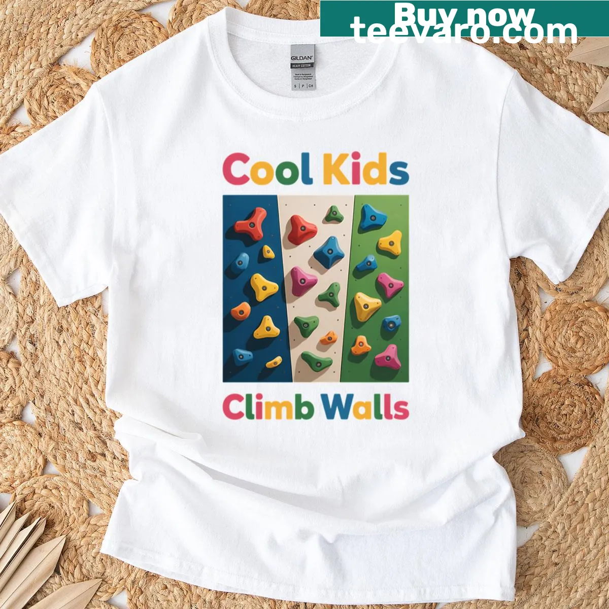 Funny rock climbing t-shirt featuring a humorous wall climbing graphic. — on a men's t-shirt