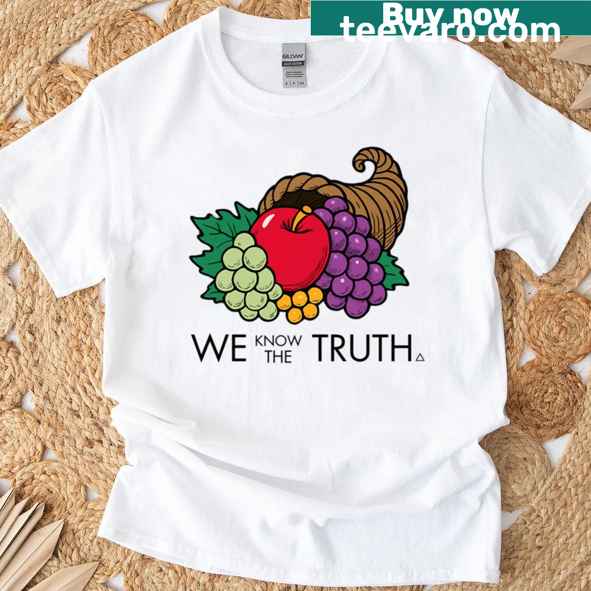 T-shirt featuring a whimsical design about the Mandela Effect and 90s fruit. — on a men's t-shirt