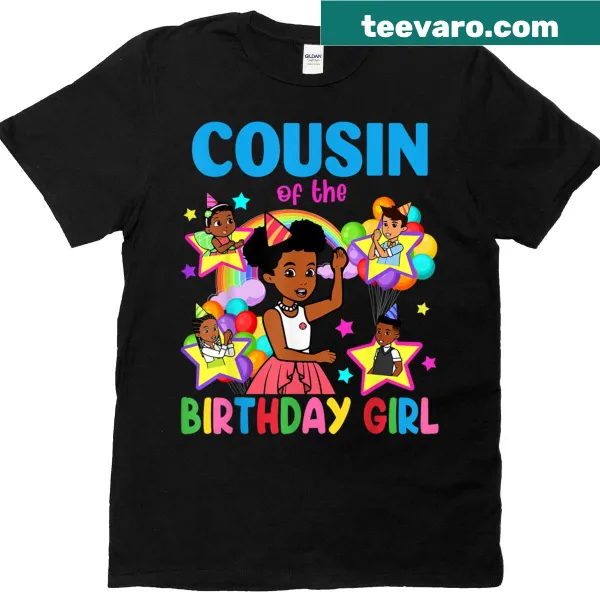 Birthday t-shirt for the cousin of the birthday girl featuring cheerful graphics.