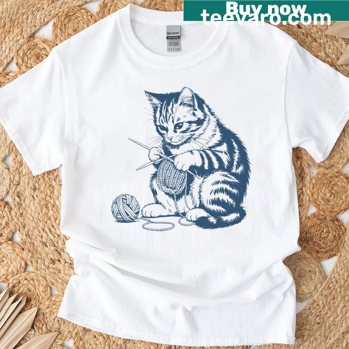 Vintage crochet-themed t-shirt featuring an adorable cat and crochet designs — on a men's t-shirt