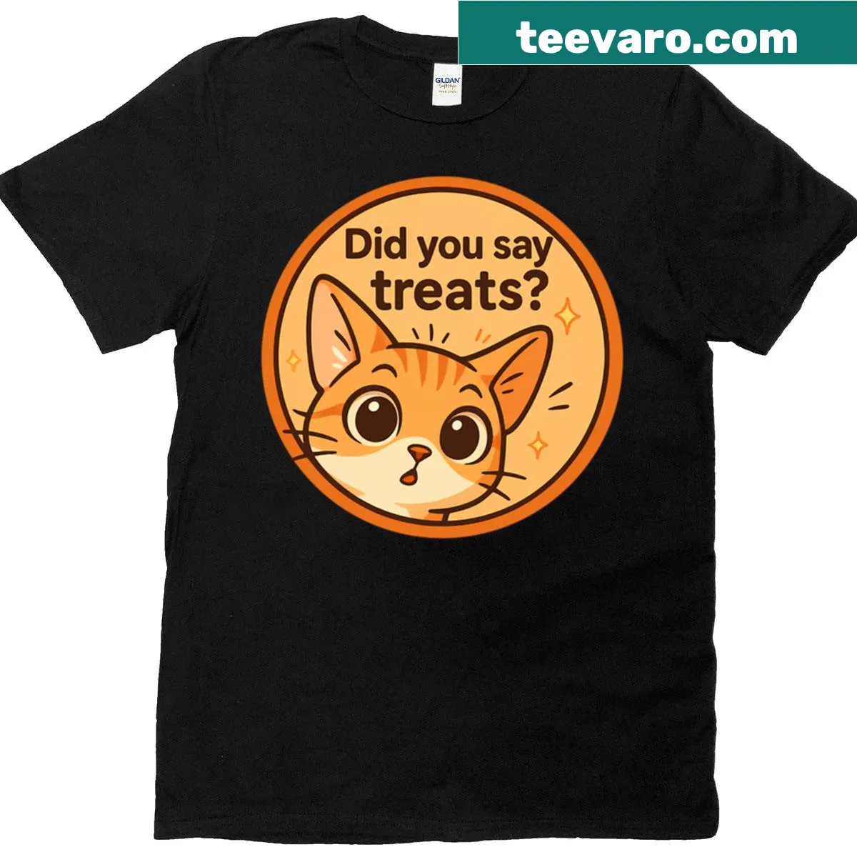 Illustration of a curious cat waiting for treats on a t-shirt — on a men's t-shirt