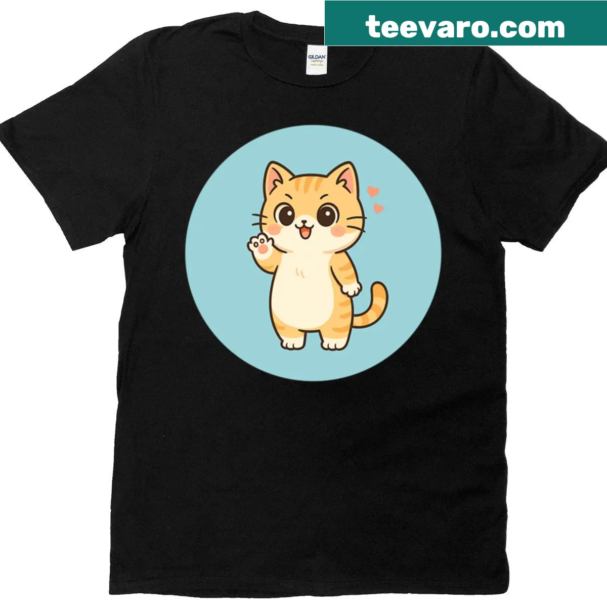 Adorable illustrated cat with tiny claws on a t-shirt — on a men's t-shirt