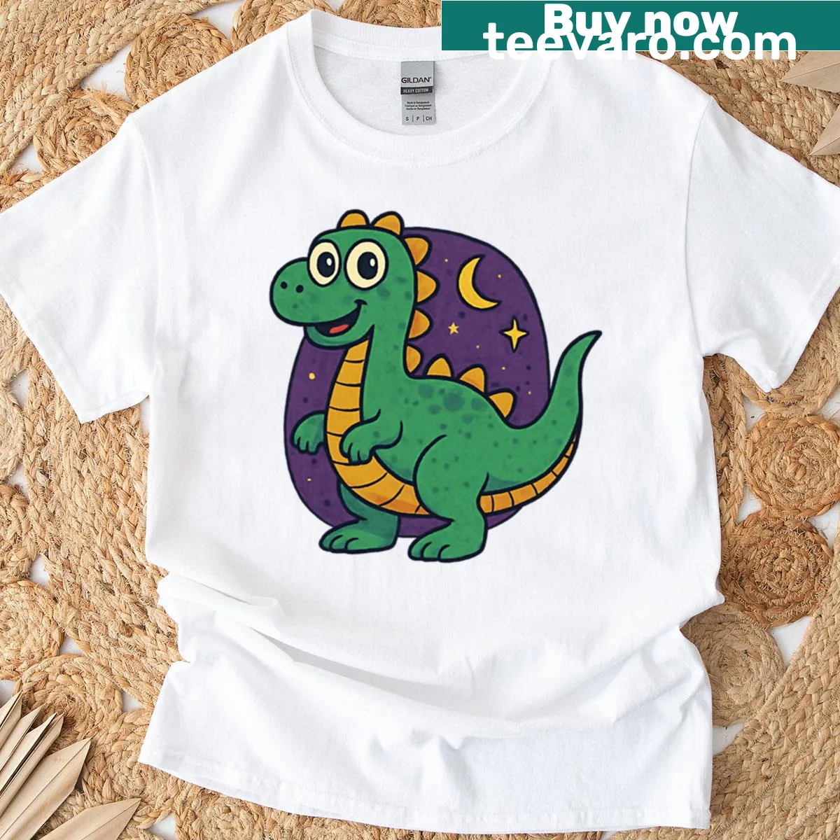 1980s cartoon dinosaur design on a cute t-shirt — on a men's t-shirt