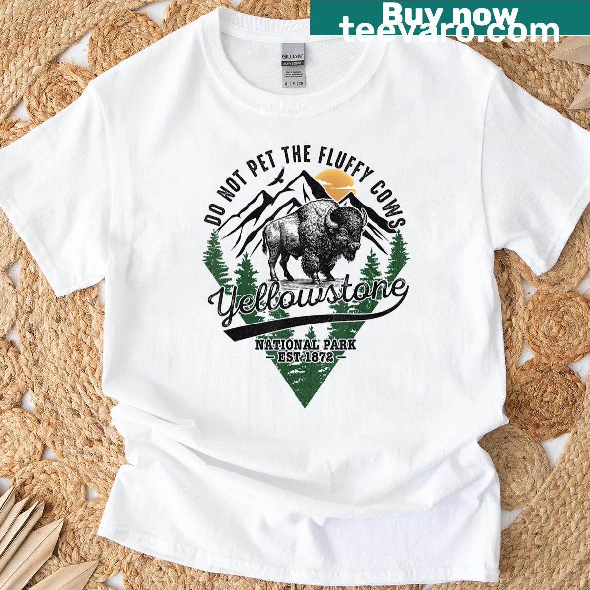 Humorous T-shirt with 'Do Not Pet The Fluffy Cows' text design — on a men's t-shirt