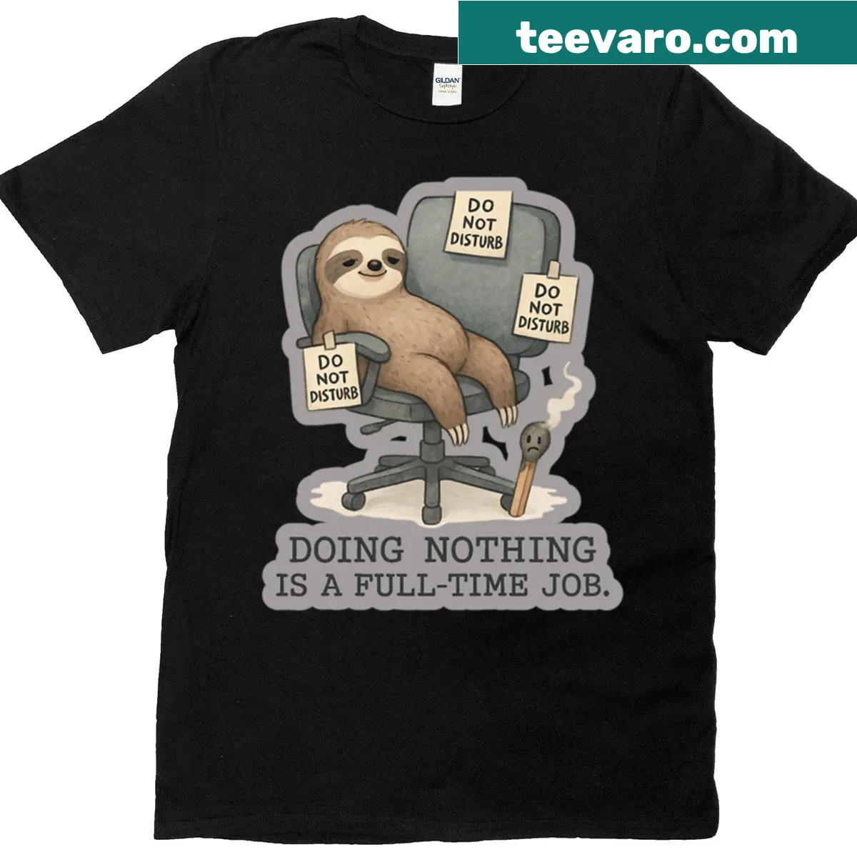 Cartoon sloth design on a humorous relaxation-themed t-shirt — on a men's t-shirt