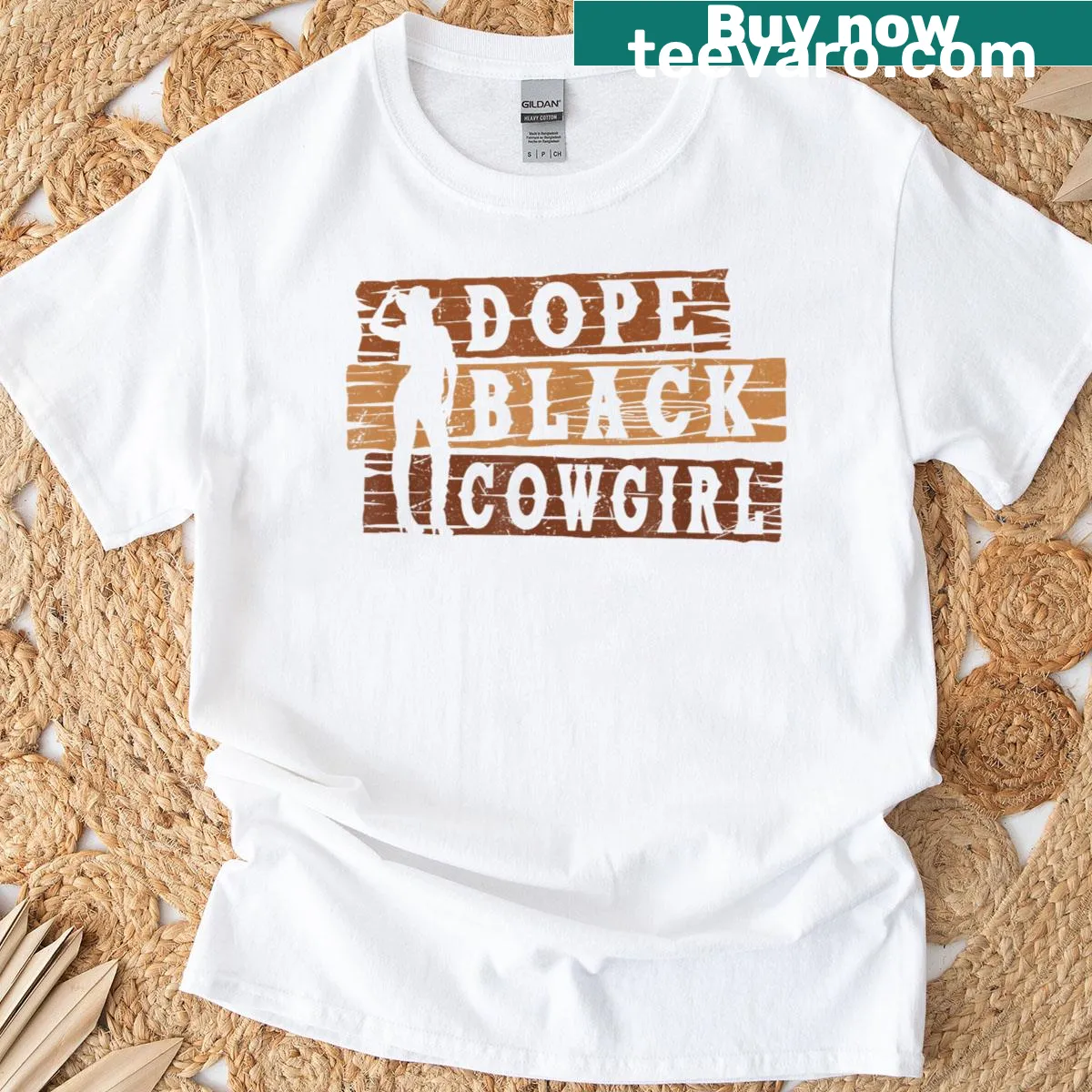 Illustrative design of a proud black cowgirl on t-shirt — on a men's t-shirt