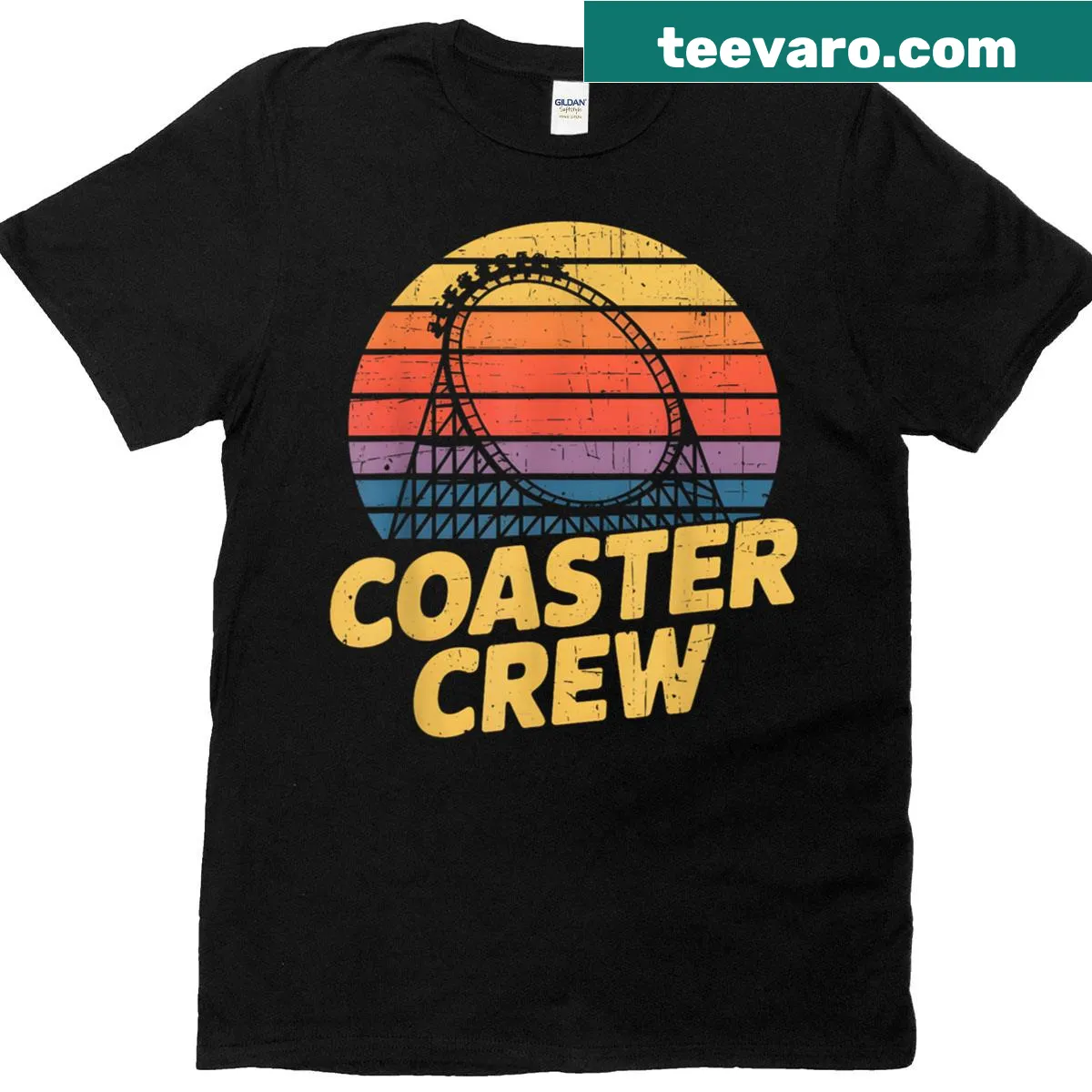 Vintage roller coaster crew t-shirt featuring a classic amusement park graphic — on a men's t-shirt