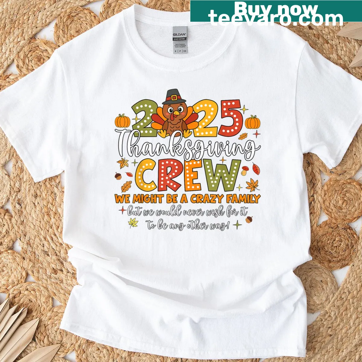 Matching Thanksgiving Crew T-shirt with turkey graphic and text — on a men's t-shirt