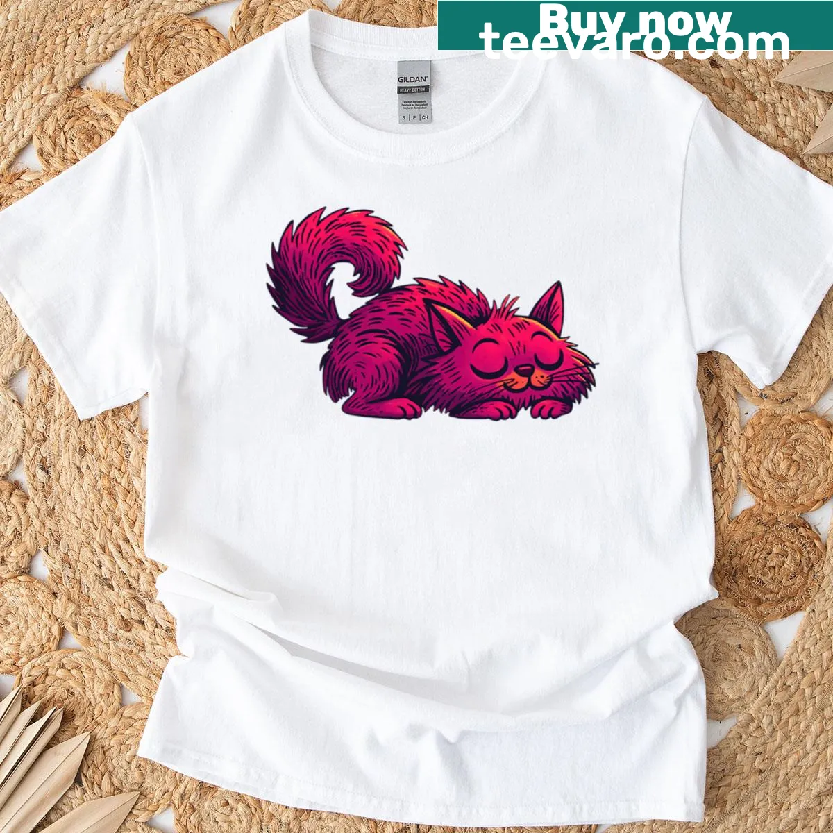 Oversized T-shirt with dreamy cat illustration among stars — on a men's t-shirt