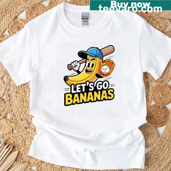 Funny T-shirt featuring a banana playing baseball