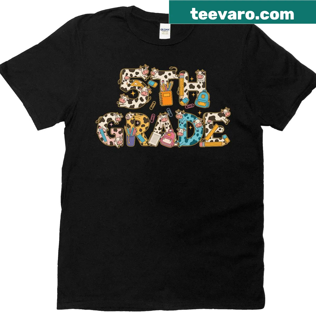 Cartoon cow graphic T-shirt for fifth graders — on a men's t-shirt
