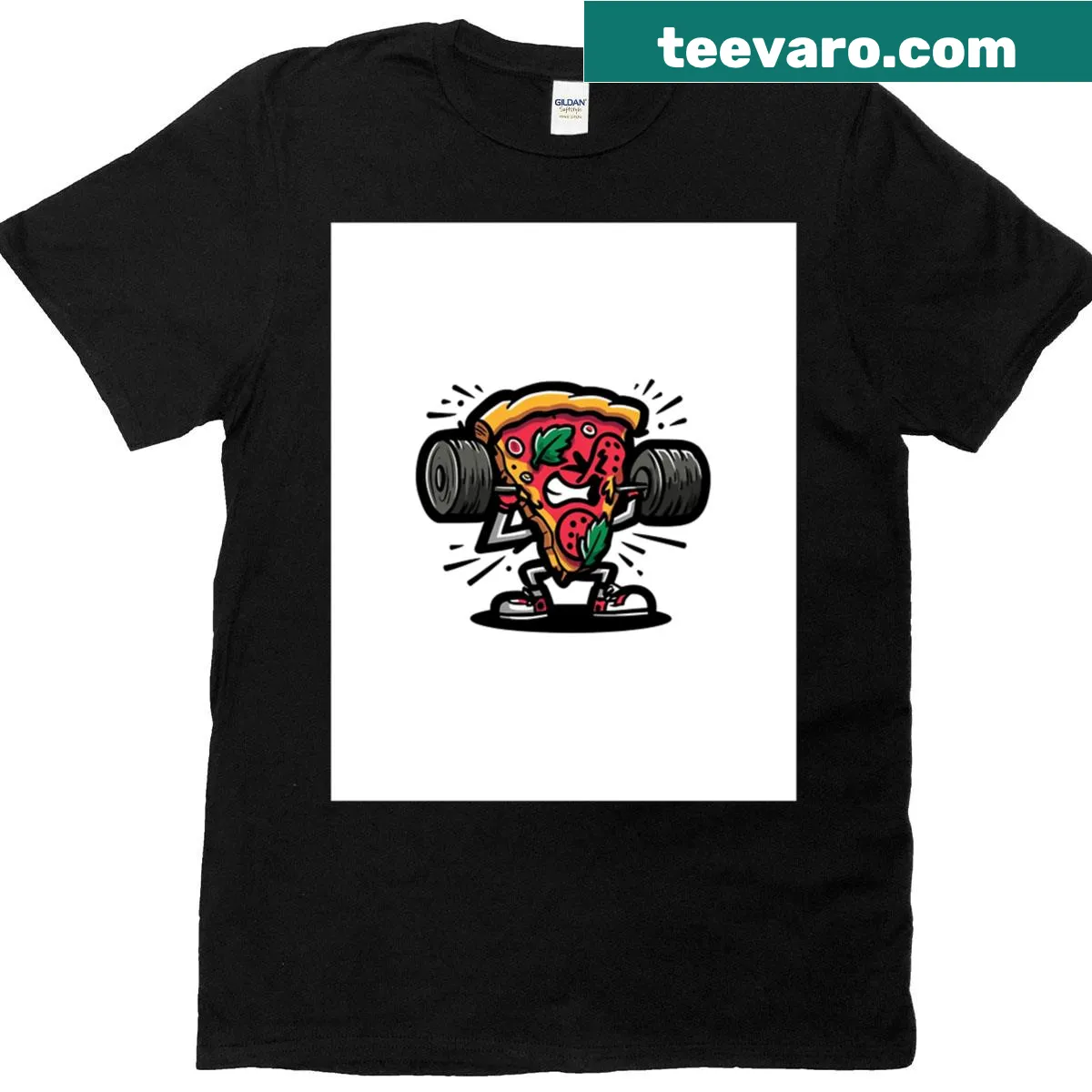 Funny cartoon graphic t-shirt featuring fitness theme — on a men's t-shirt