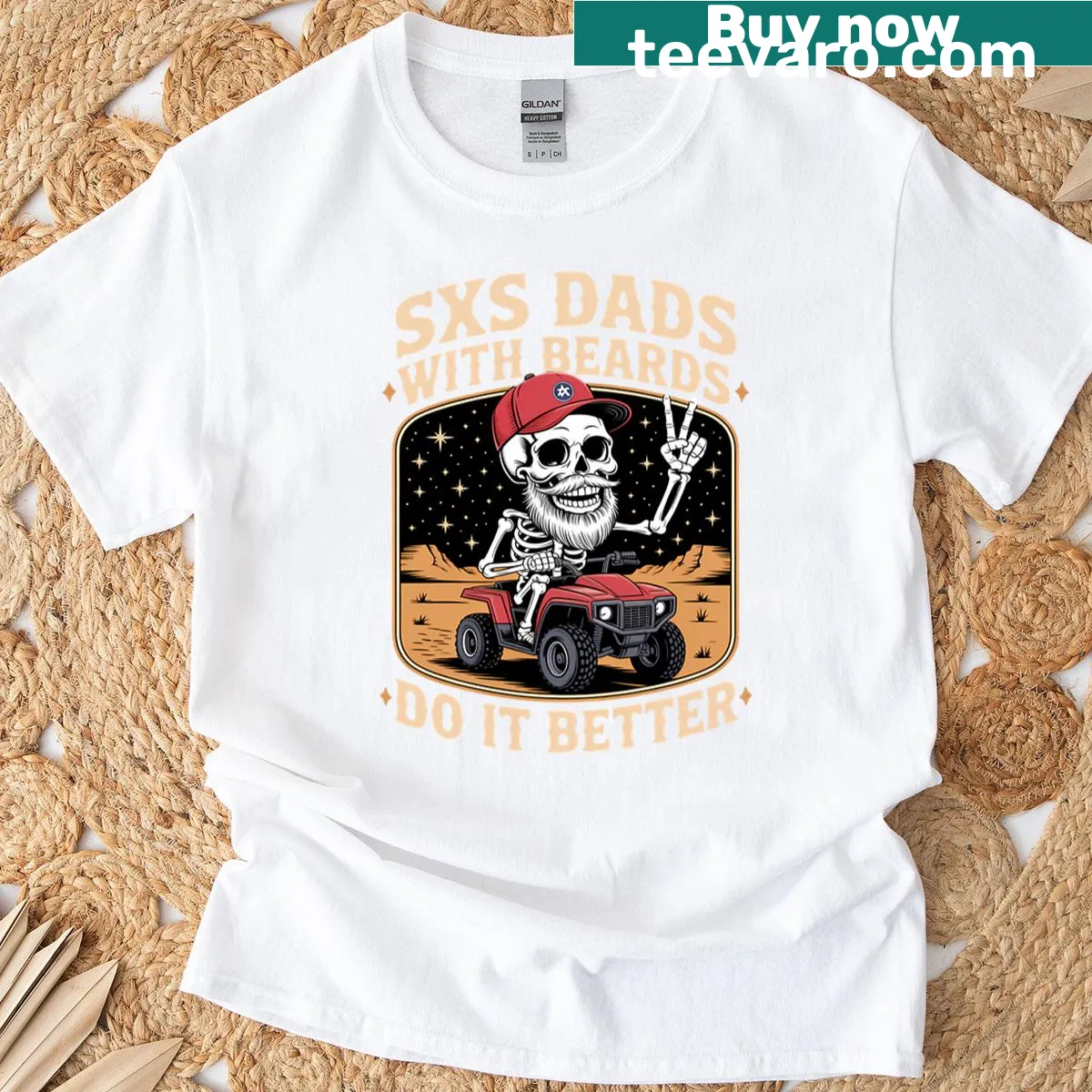 Skeleton racing graphic on an offroading-themed T-shirt — on a men's t-shirt