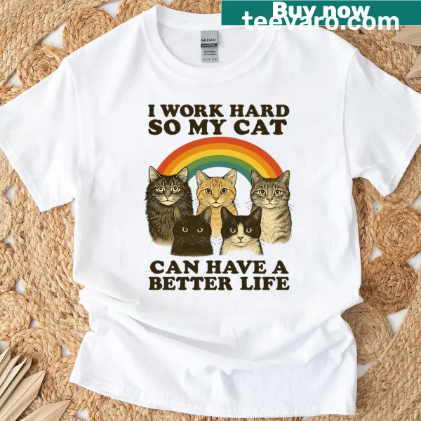 Retro cat-themed t-shirt with playful cat illustrations