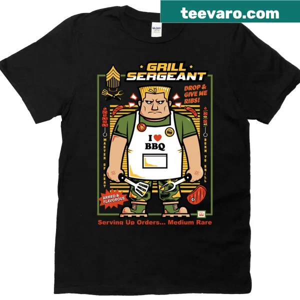 Oversized t-shirt with a humorous grill sergeant illustration