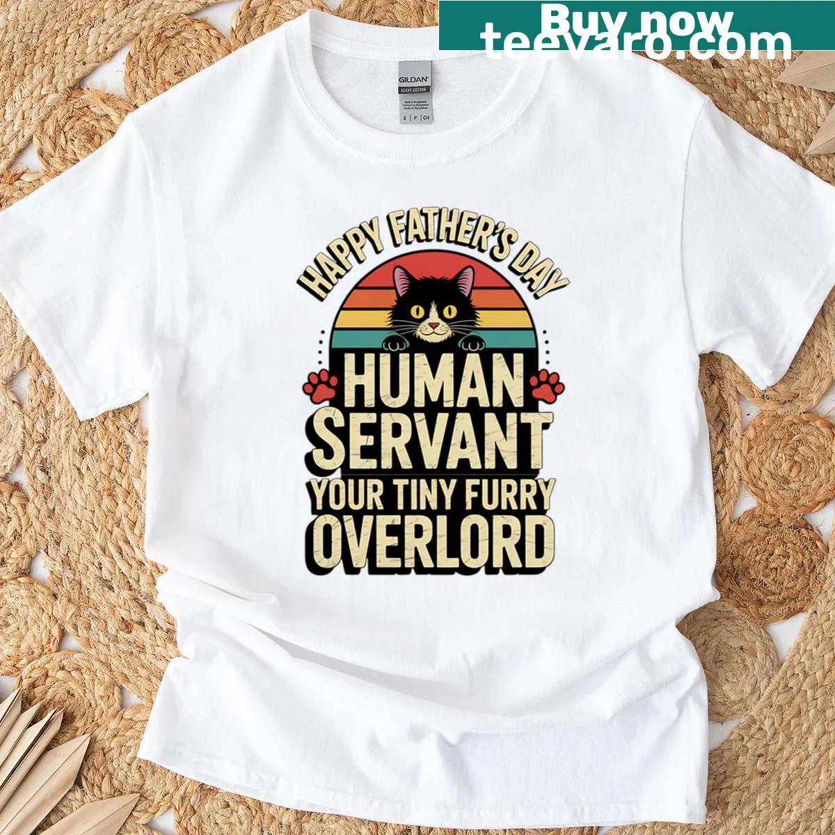 Funny cat overlord design on oversized t-shirt for dads — on a men's t-shirt
