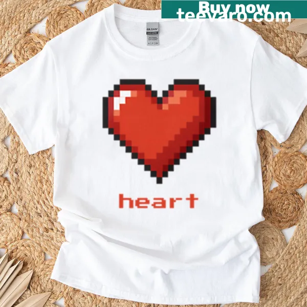 Pixel art heart anatomy graphic on an oversized T-shirt.