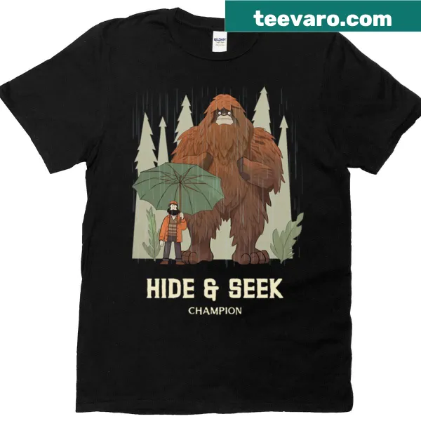 T-shirt with bold text proclaiming 'Hide And Seek Champion'