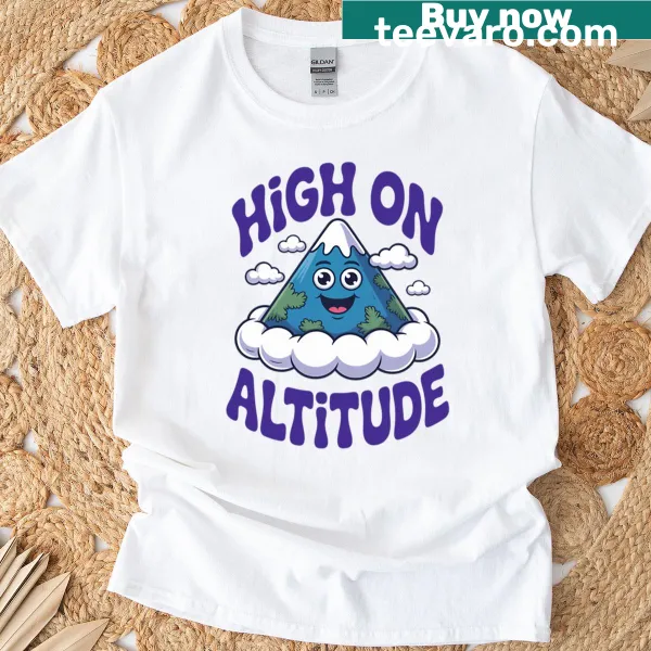 Cartoon mountain graphic with a funny design on a T-shirt.