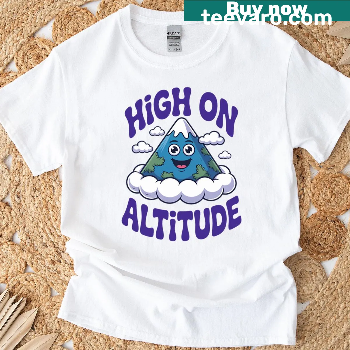 Cartoon mountain graphic with a funny design on a T-shirt. — on a men's t-shirt