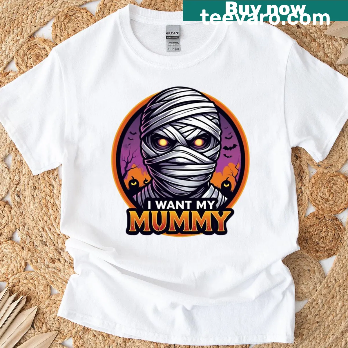 Playful T-shirt with text saying 'I Want My Mummy' — on a men's t-shirt