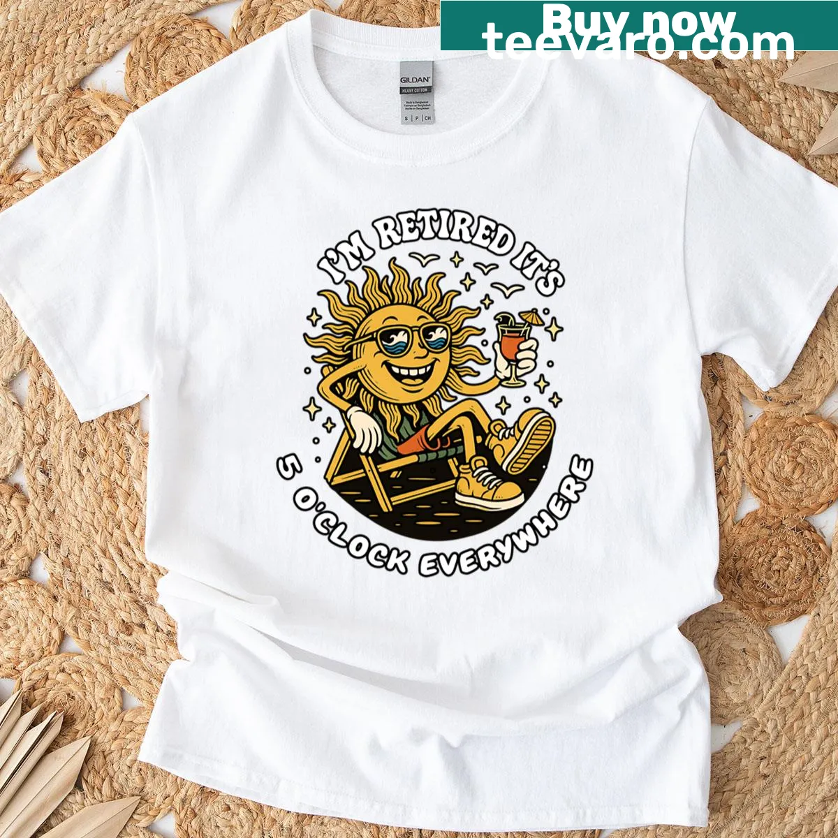 Funny retirement T-shirt with the phrase 'It's 5 O'clock Everywhere' for men. — on a men's t-shirt