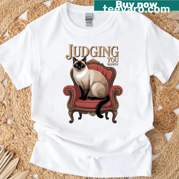 Siamese cat graphic with judging expression on a T-shirt