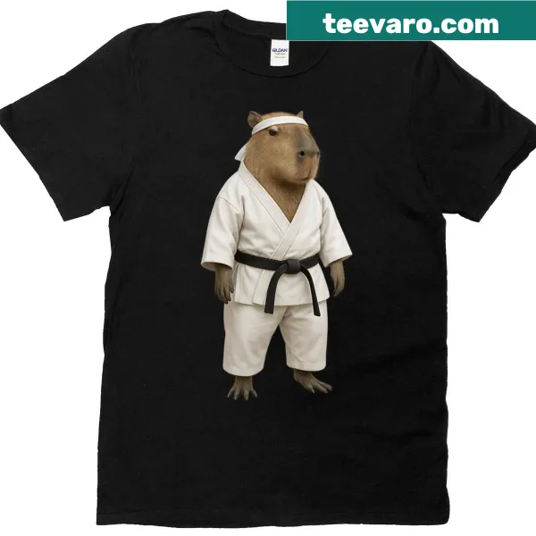 Oversized T-shirt featuring a cartoon karate capybara