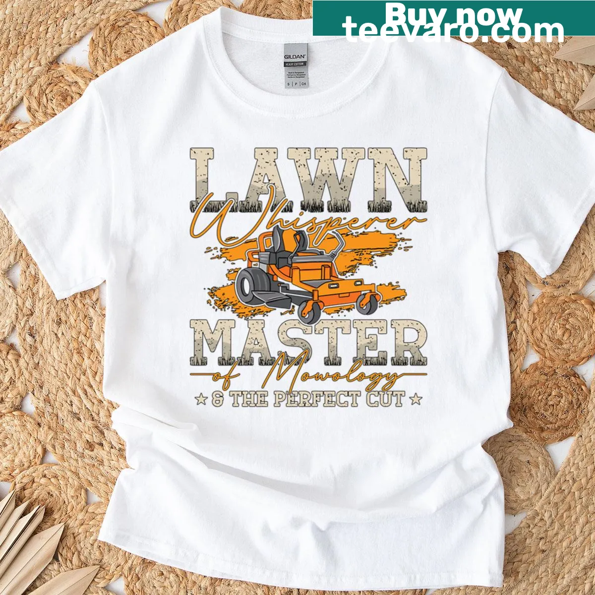 Mowology themed t-shirt for landscapers with humorous graphic — on a men's t-shirt