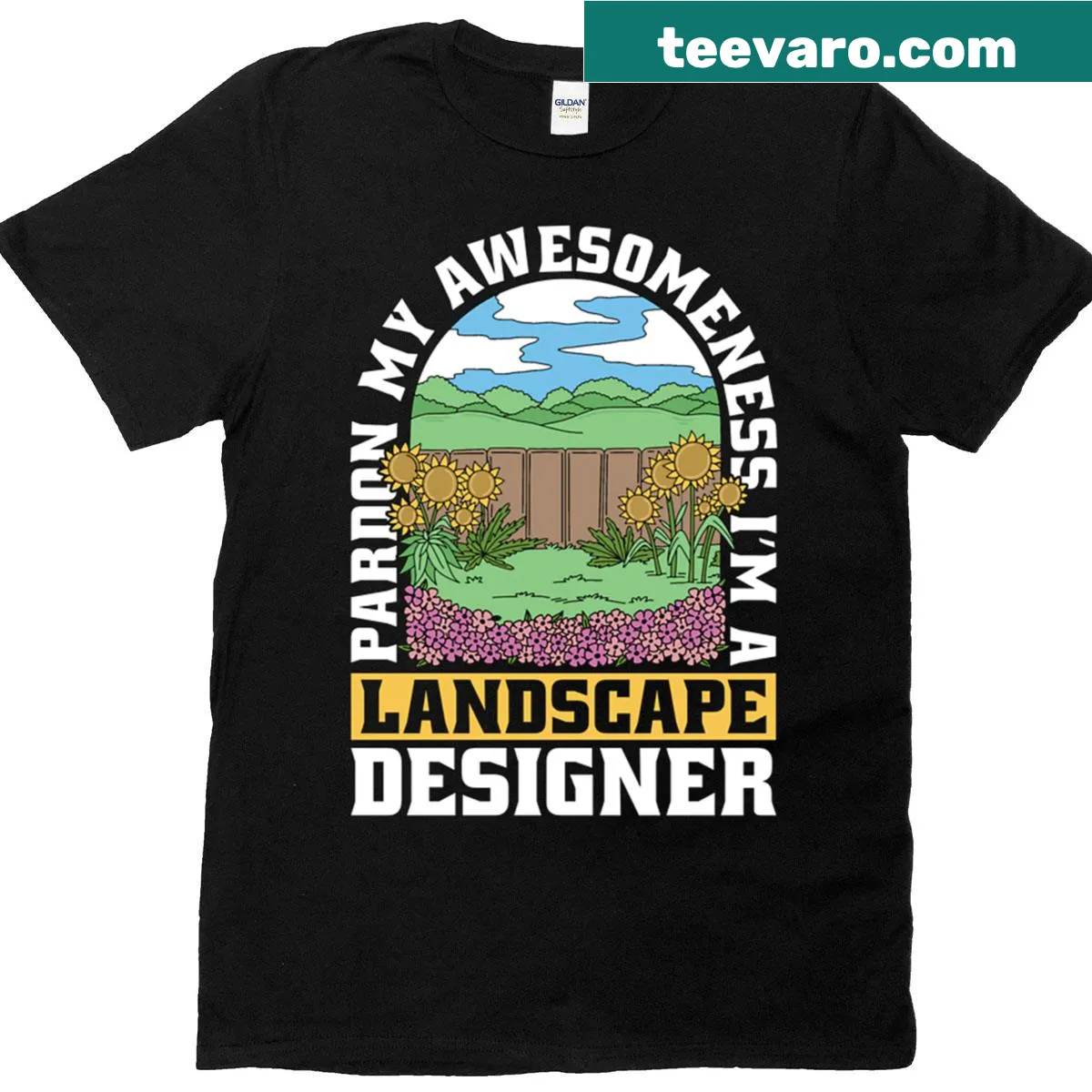 Funny T-shirt for landscapers with lawn mower text — on a men's t-shirt