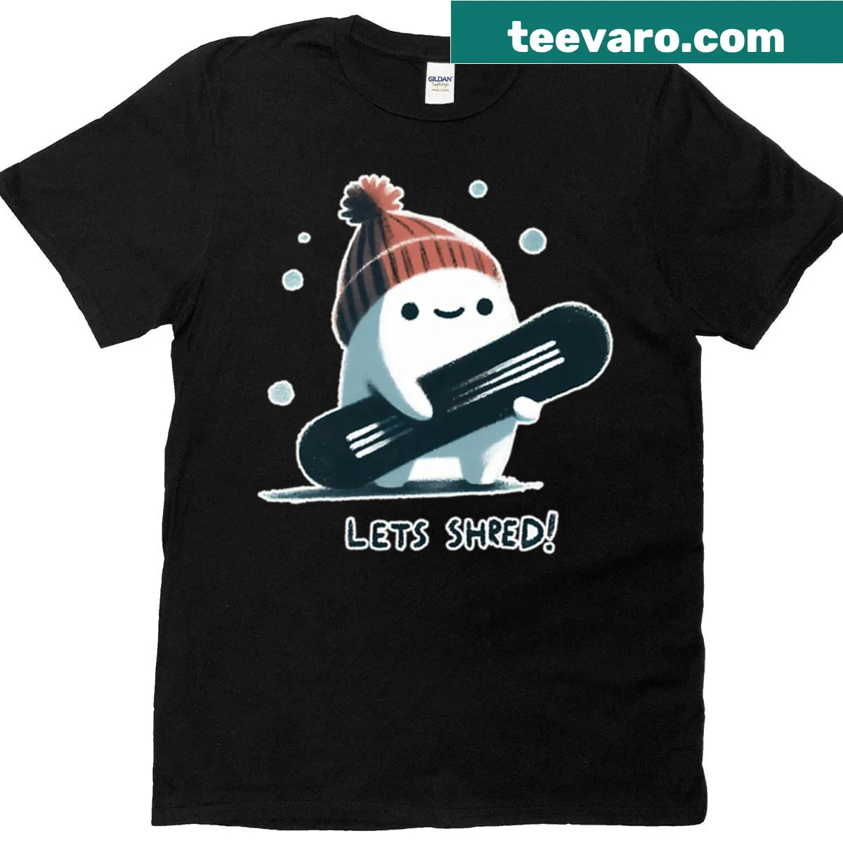 Illustrative snowboarding creature graphic on a fun shirt — on a men's t-shirt