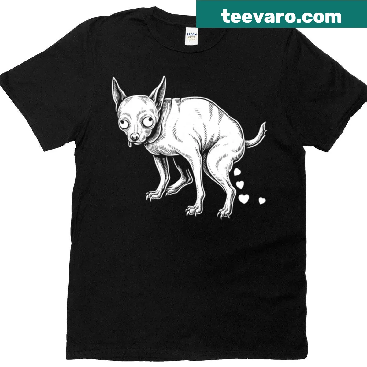 Vintage-style shirt with 'Love Dumps' and a hairless dog graphic — on a men's t-shirt