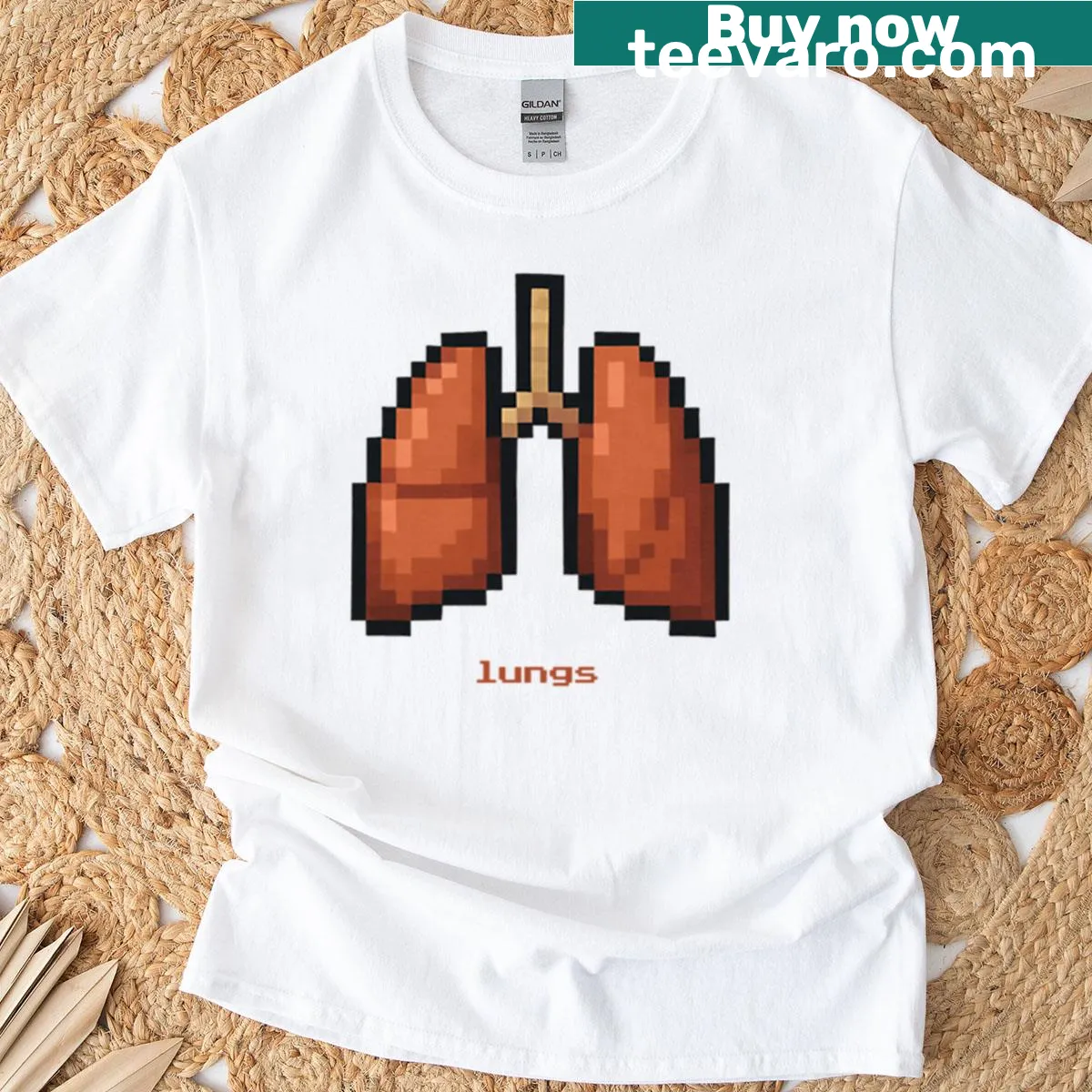 Funny lungs anatomy t-shirt with pixel art design — on a men's t-shirt
