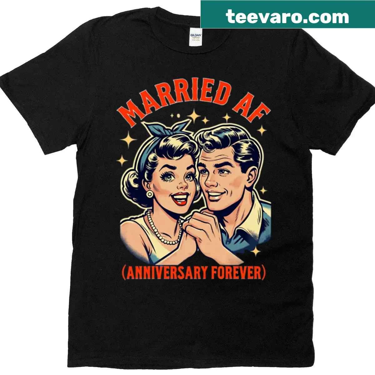 Vintage-style Married Af t-shirt with distressed lettering. — on a men's t-shirt