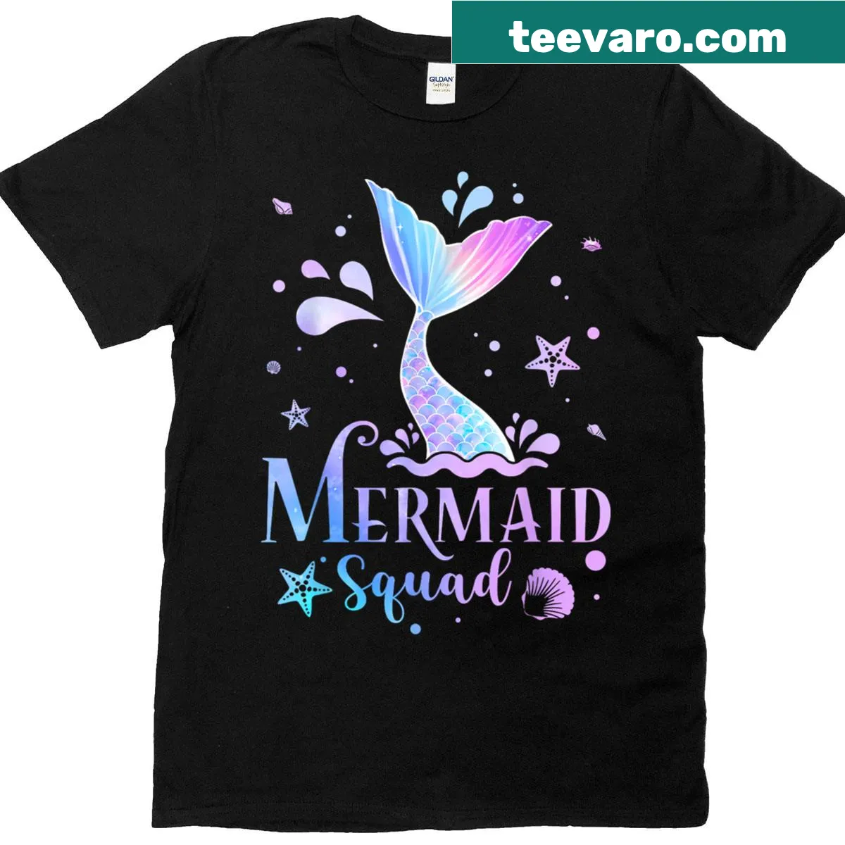 Cartoon design 'Mermaid Squad' on a family matching birthday T-shirt — on a men's t-shirt