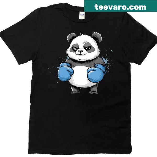 T-shirt featuring a cartoon panda bear in boxing gloves.