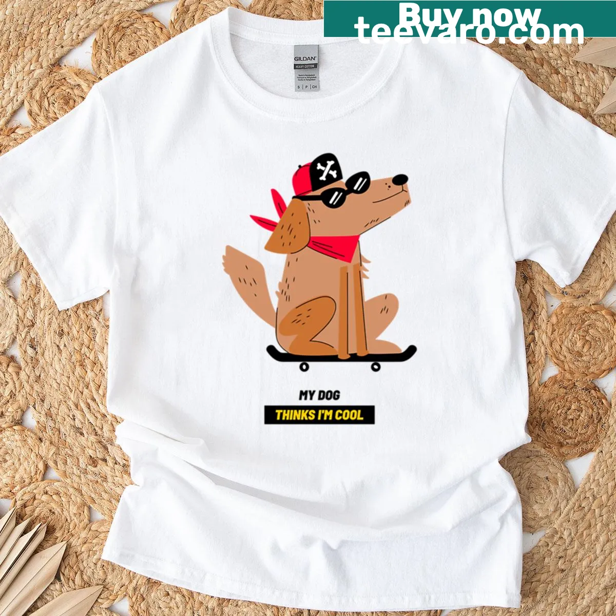 Cute T-shirt with text 'My Dog Thinks I'm Cool' — on a men's t-shirt
