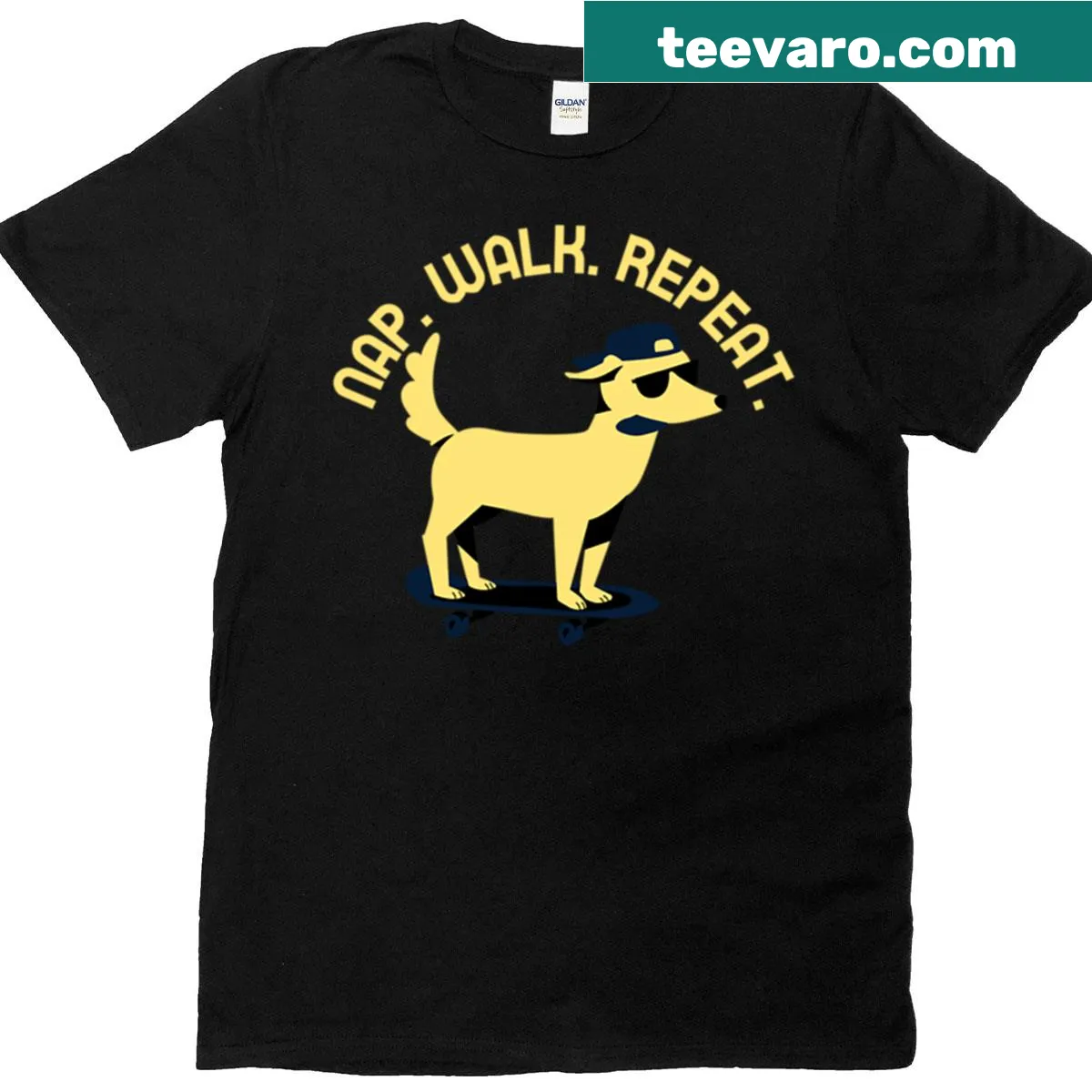 Cute T-shirt with 'Nap Walk Repeat' and dog graphic — on a men's t-shirt