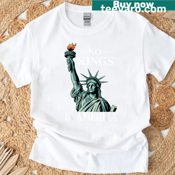 Bold typography t-shirt reading 'No Kings In America Since 1776'