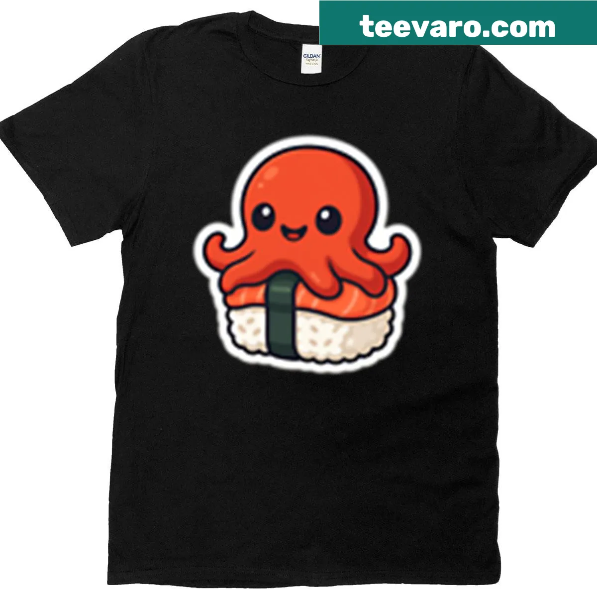 Cute T-shirt featuring a kawaii octopus sushi character called Octonigiri. — on a men's t-shirt