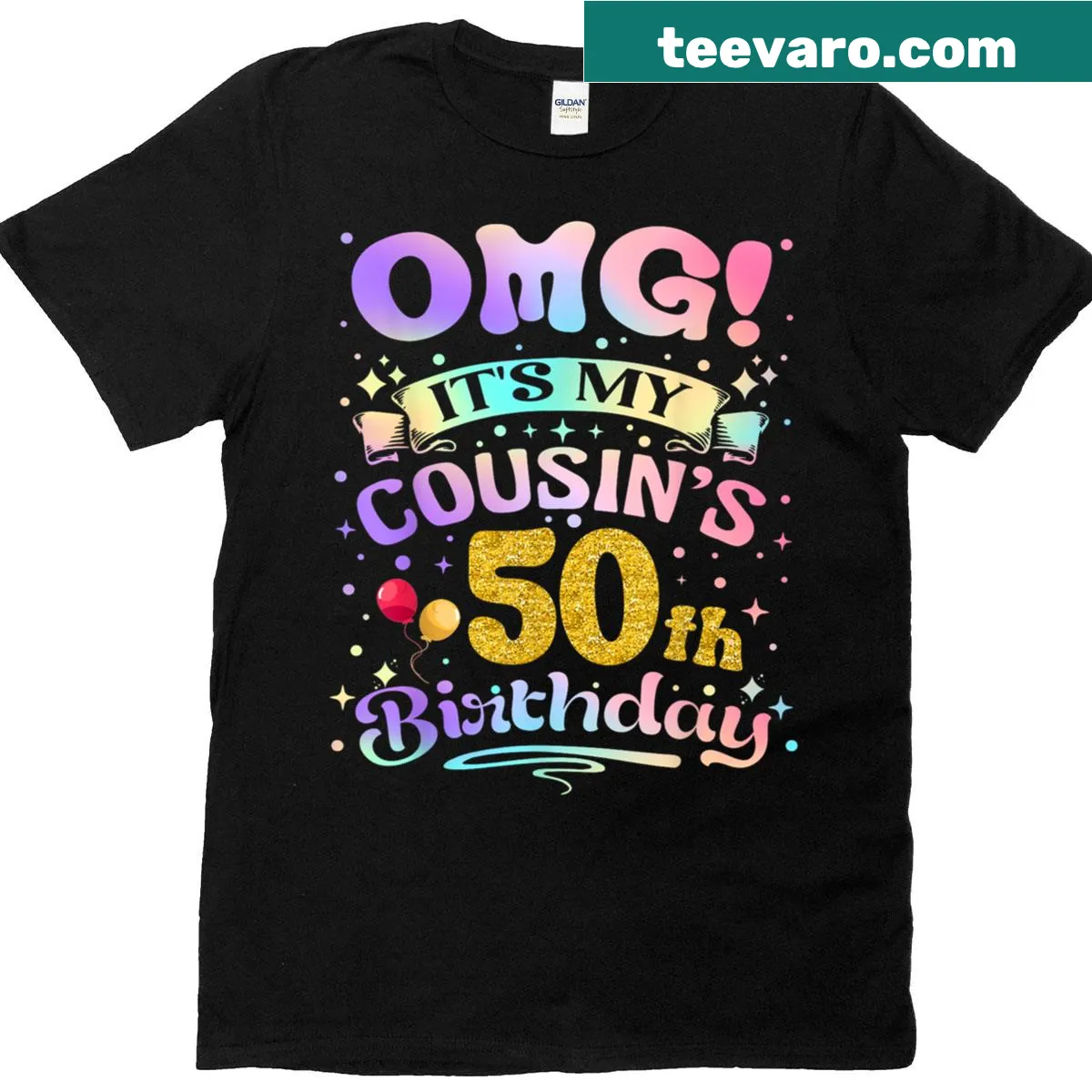 Birthday-themed t-shirt for kids celebrating a cousin's 50th — on a men's t-shirt