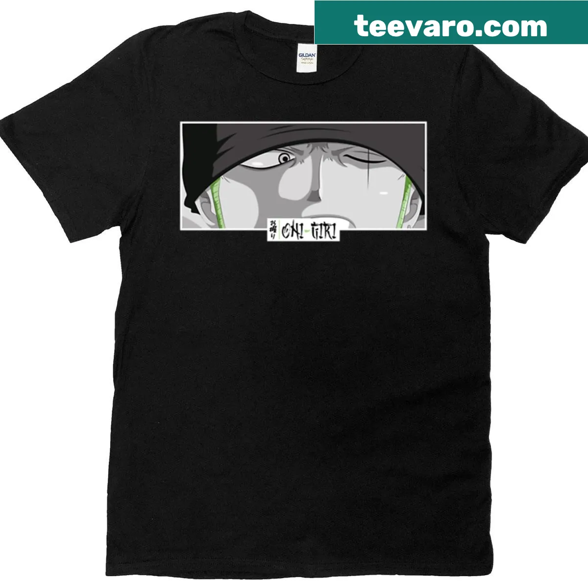Monochrome Oni-giri character t-shirt in cozy manga style — on a men's t-shirt