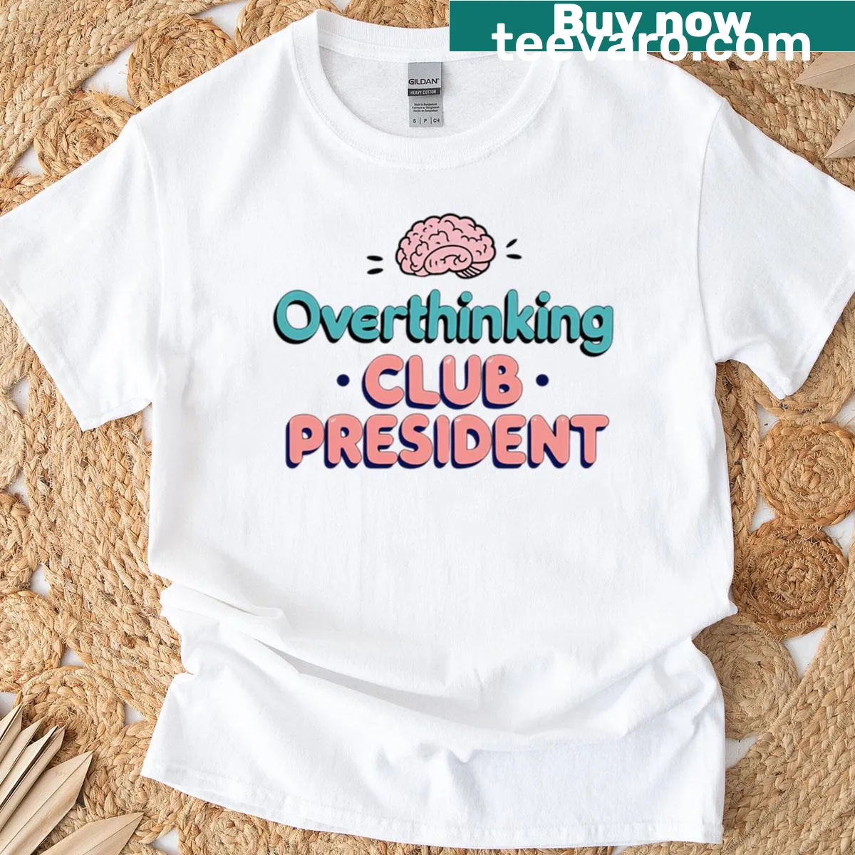 Funny illustration of Overthinking Club President with mental health theme — on a men's t-shirt