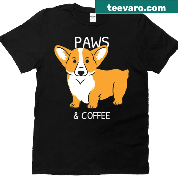 Cute coffee-themed dog illustration on a T-shirt