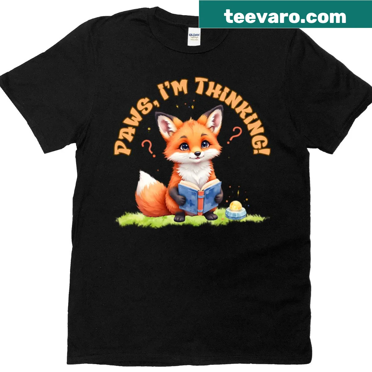 Cute fox reading a crystal ball in an imaginative design — on a men's t-shirt