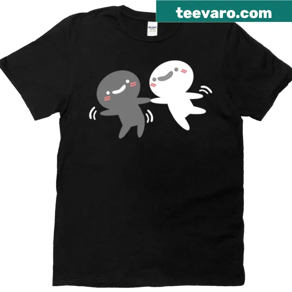 Playful illustration of dancing figures on an oversized T-shirt