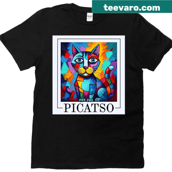 Vintage cubism style cat graphic on a funny T-shirt.